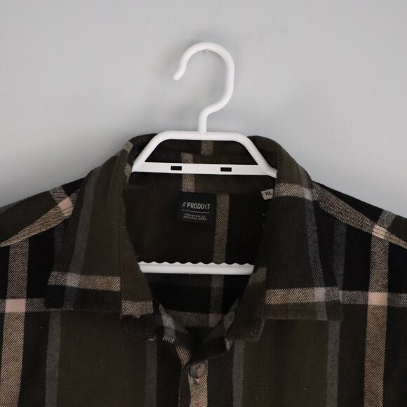 Produkt Green Flannel XL Buttoned Plaid Pocket Long Sleeve Thick Sweater T-Shirt - Picture 4 of 15